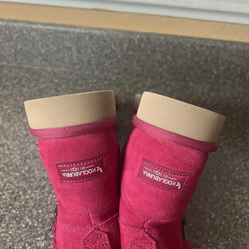Koolaburra By Ugg Fuchsia Mini Ankle Boots Womens Size 9 Faux Fur Lining Pull On